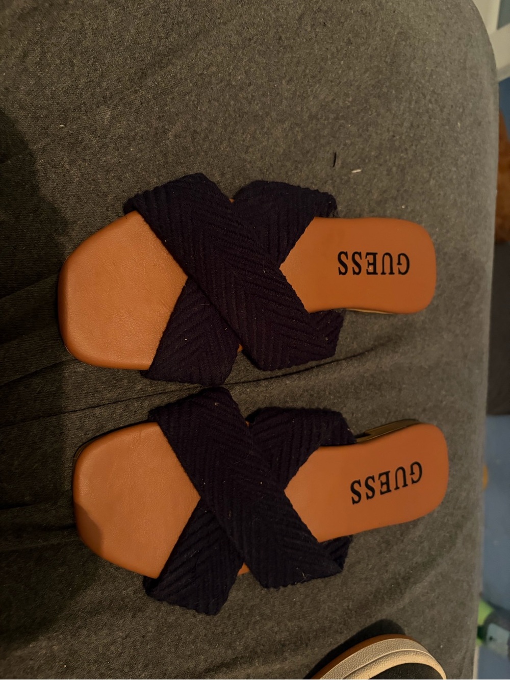 Guess Black Crisscross Slide Mules with Tan Footbed